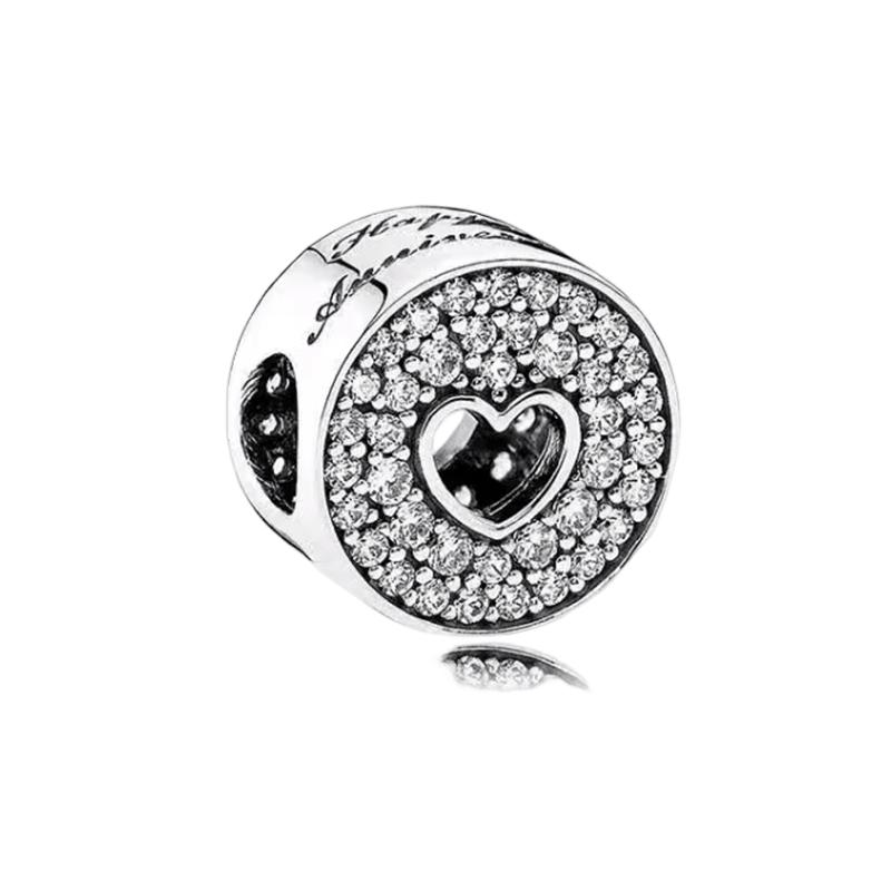 Sparking Butterfly Heart Clip Charm Beads Dangle Silver Bracelet Necklace For Diy Jewelry Women Gift