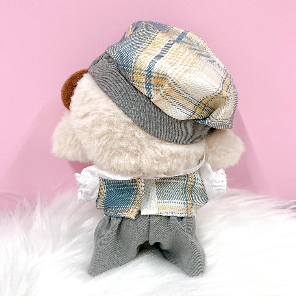 Checkered Beret, Shirt, Pants, and Tie Set for 10cm Plush Toy, Kigurumi Accessories, Otaku Activities, Doll, Mascot, Kpopdoll Costume [Used]