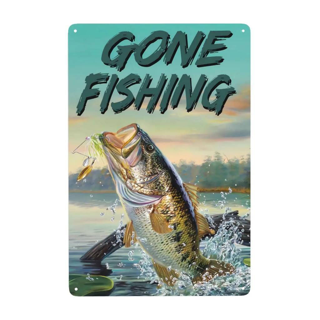 1pc Vintage Fishing Metal Signs Fish Cabin Lake House Sign Gifts for Fisherman Fishing Wall Art Funny Decor for Home 8x12 Inc
