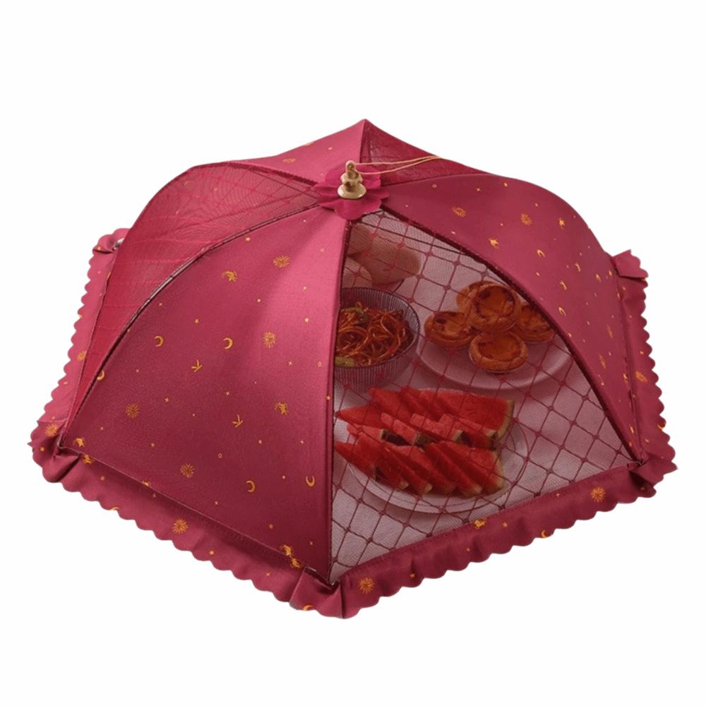 Breathable Mesh Food Cover Folded Dining Table Dish Tent New Food Cover Net Tent  Kitchen Use Red-Red-50*70cm