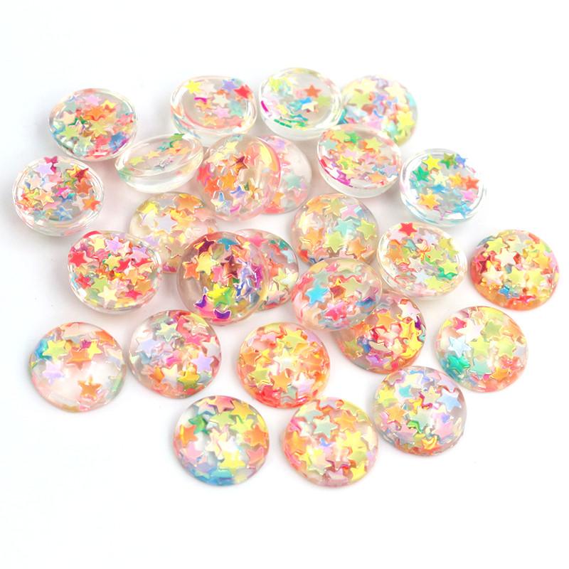 40pcs 12mm Mix Colors Star Round Moon Style Flat Back Resin Cabochon For Bracelet Earrings Accessories
