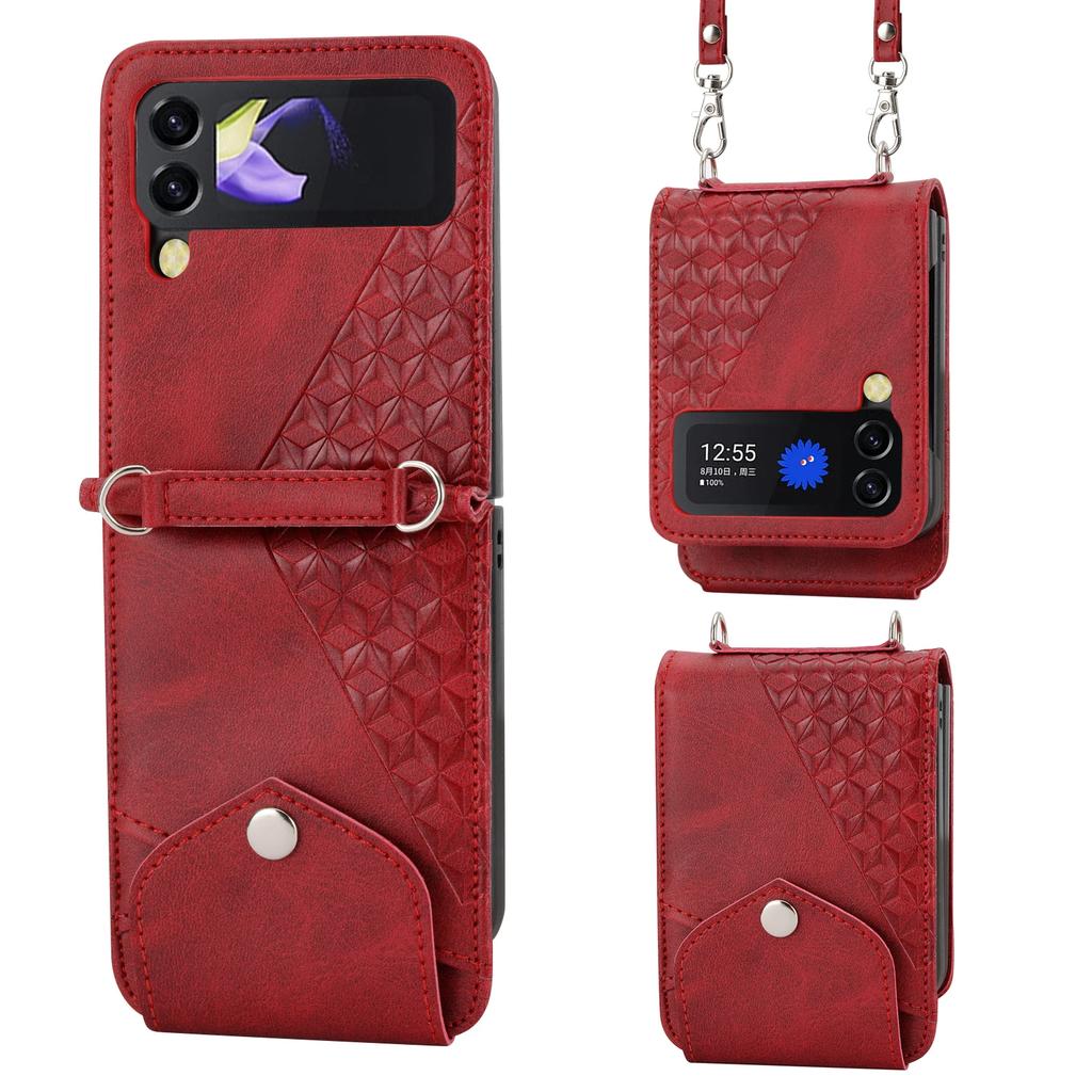 Lanyard Cards Slot Wallet Leather Case for Samsung Galaxy Z Flip 6 5 4 3 Flip3 5G Anti-Scratch Flip4 Shockproof Crossbody Cover