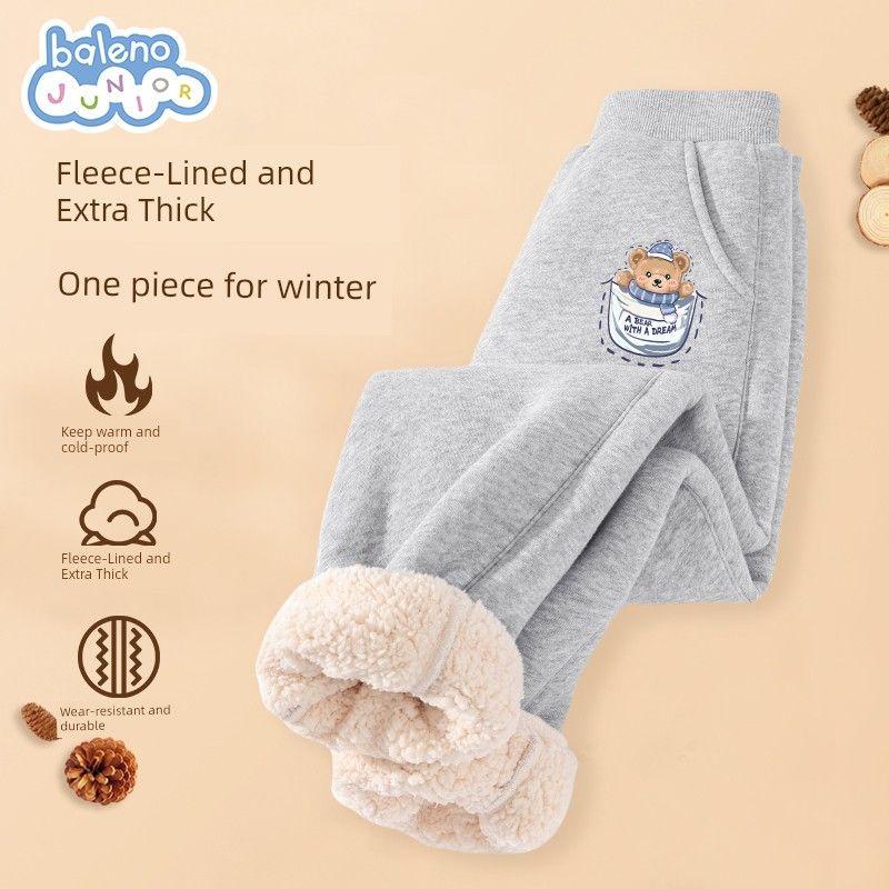 Baleno Children's Clothing Boys' Fleece-Lined Pants Big Kids Winter Integrated Fleece Warm Sweatpants Children's Autumn and Winter Sports Pants