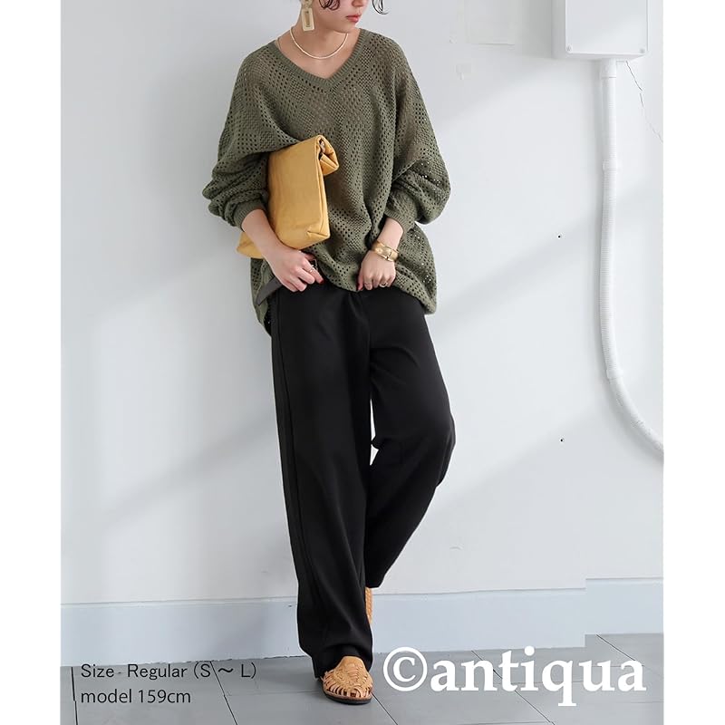 [antiqua] [Antica] punch tack pants ladies bottoms PN-00556 Medium 05 black