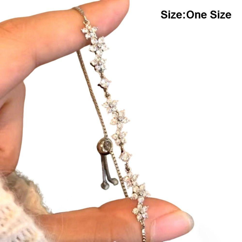 Pulling Design Floral Bracelet Adjustable Crystal Bracelet Fashion Zircon Bracelet  Jewelry Gift