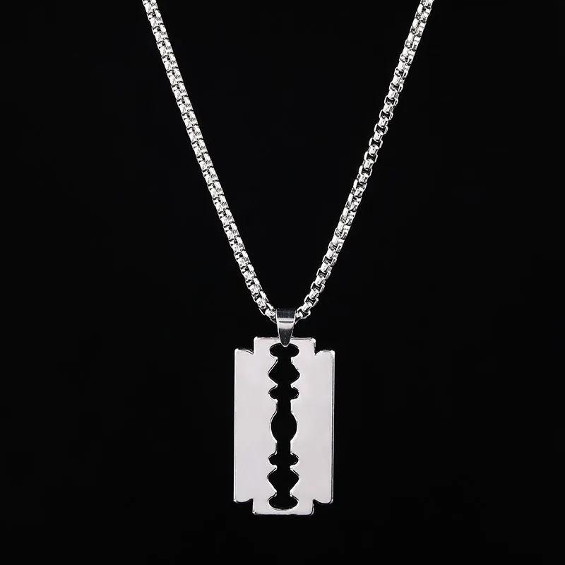 Collar con Colgante de Hoja de Maquinilla de Acero Inoxidable para Hombres Mujeres Hip Hop Cadena de Acero de Titanio Joyería Regalo para Uso Diario