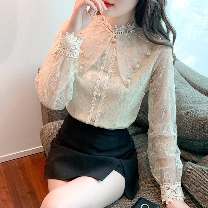 Lace Shirt Women's Spring Clothes New Fashionable Shirt Design Niche Long-sleeved Chiffon Top