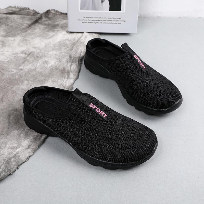 2025 women's shoes fly-woven fashion half-drag spring summer new trend large size comfortable one-pedal casual single shoes
