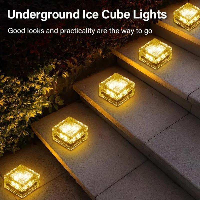 Solar Glass Brick Light Solar Ice Cube LED Light Crystal Brick Stone Lamp Garden Courtyard Pathway Patio Pool Christmas Decorative Festive