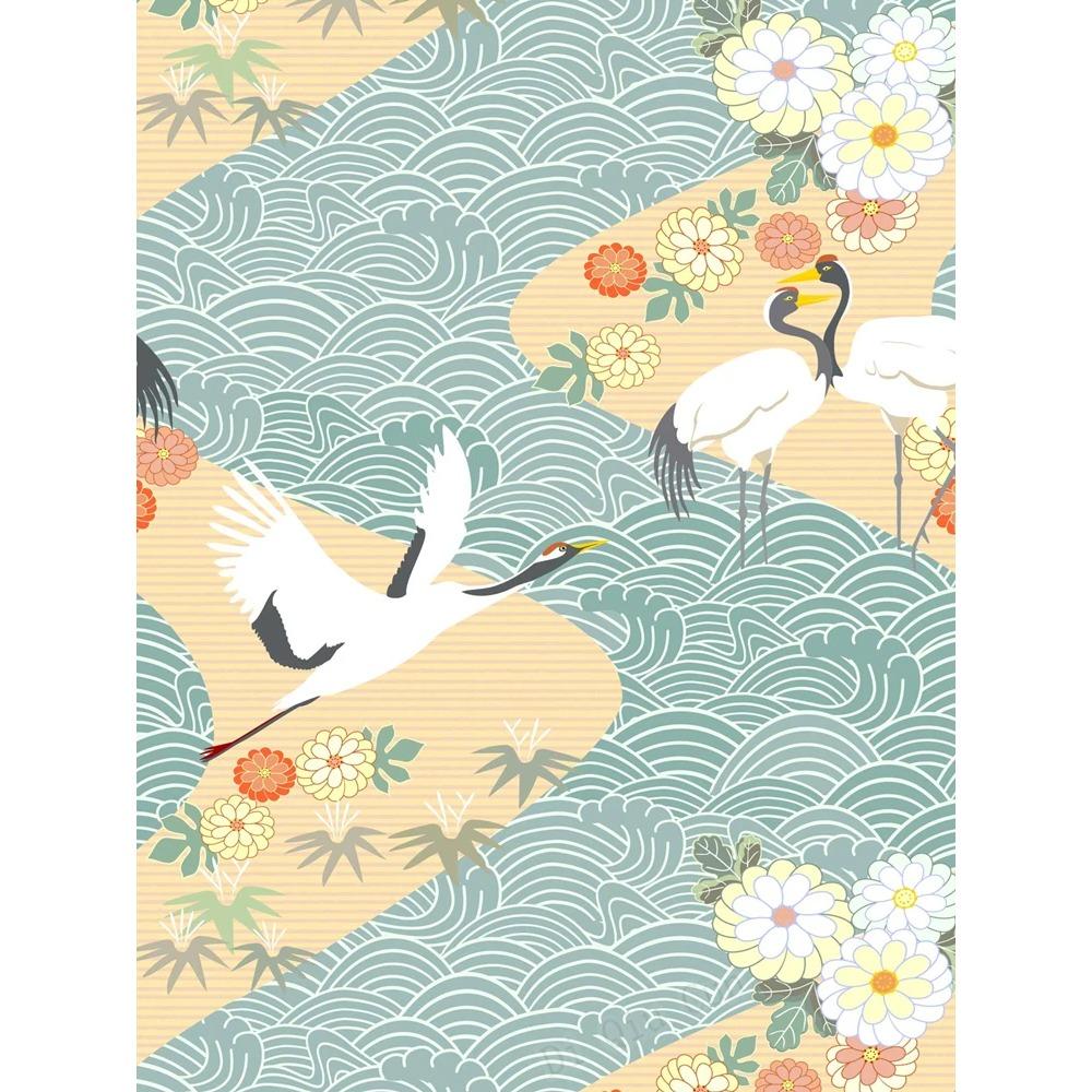 

Daisy Crane Blue Waves Peel and Stick Removable Wall Mural Self-Adhesive Prepasted Wallpaper for Bedroom Home Decor Handpainting 2mx45cm(78.7x17.7in)