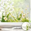 Bílá květinová fólie na okno Odnímatelná vodotěsná PVC květinová statická skleněná nálepka Jarní dekorace okna pro domácnost, kancelář, obývací pokoj