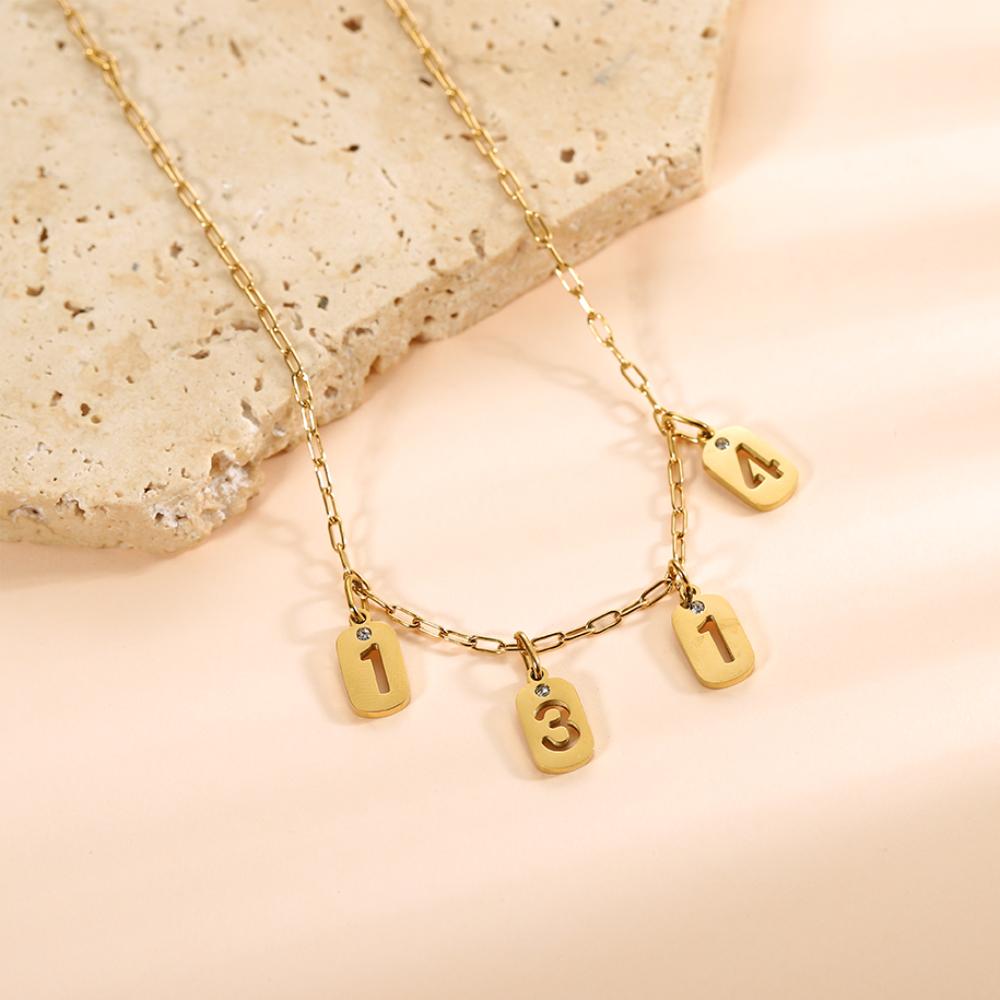 CARLIDANA Personality DIY Number Stainless Steel Digital Gold Plated Pendant Charm Necklace Accessories Jewelry Making Women Men