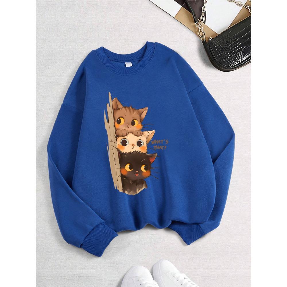 Three Little Cats Are Secretly Watching You Print Hoodie Women Street Loose Sweatshirt Basics Sporty Winter Clothes