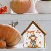 Scarecrows Fall Decor, Pumpkin Scarecrow Happy Fall House Shaped Wood Block Sign, Autumn Farmhouse Home Decor for Desk Table Shelf