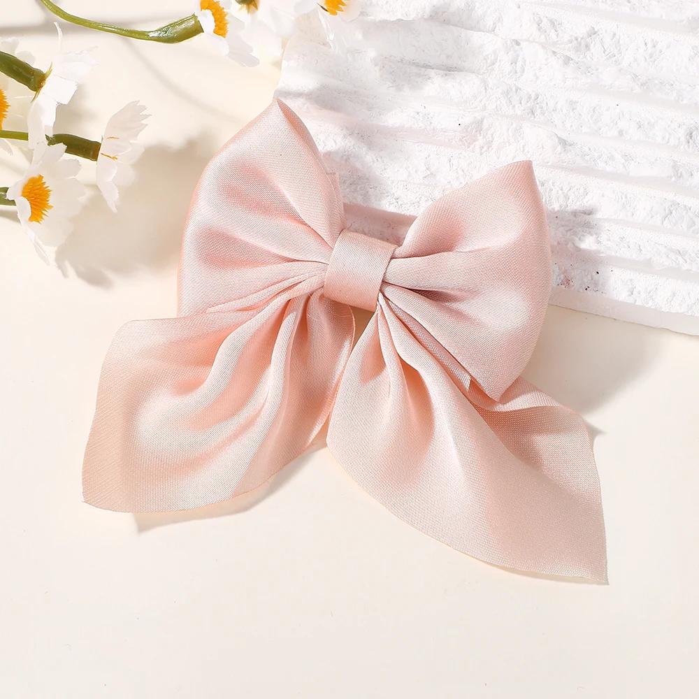 TĘCZOWE KOKARDY 2 SZT. Kokardy do włosów na kucyk dla dziewczynek Klips do włosów 3,3 cala Satynowe Jednokolorowe Spinki do włosów Damskie Grzywki Klips do włosów