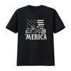 Vintage American Motorcycle with Flag Merica Biker Shirt Womens T Black L Vintage Washed Stretched Soft Unisex Versatile