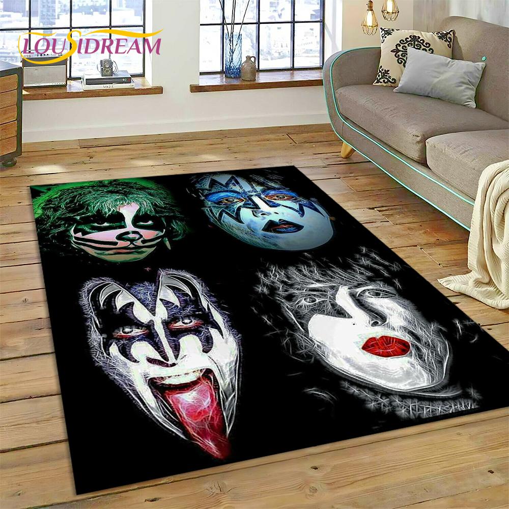 Nejnovější Koberec s motivem kapely Kiss Rock Heavy Metal pro Obývací pokoj Ložnici Domácí Dekorace, Protiskluzová Podložka Dekorace pro Pohovku Rohožka