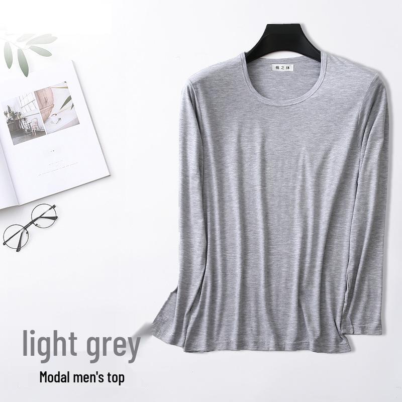 Men's Plus Size Modal Thermal Underwear: Thin, High-Elasticity Round Neck Shirt & Pants Set