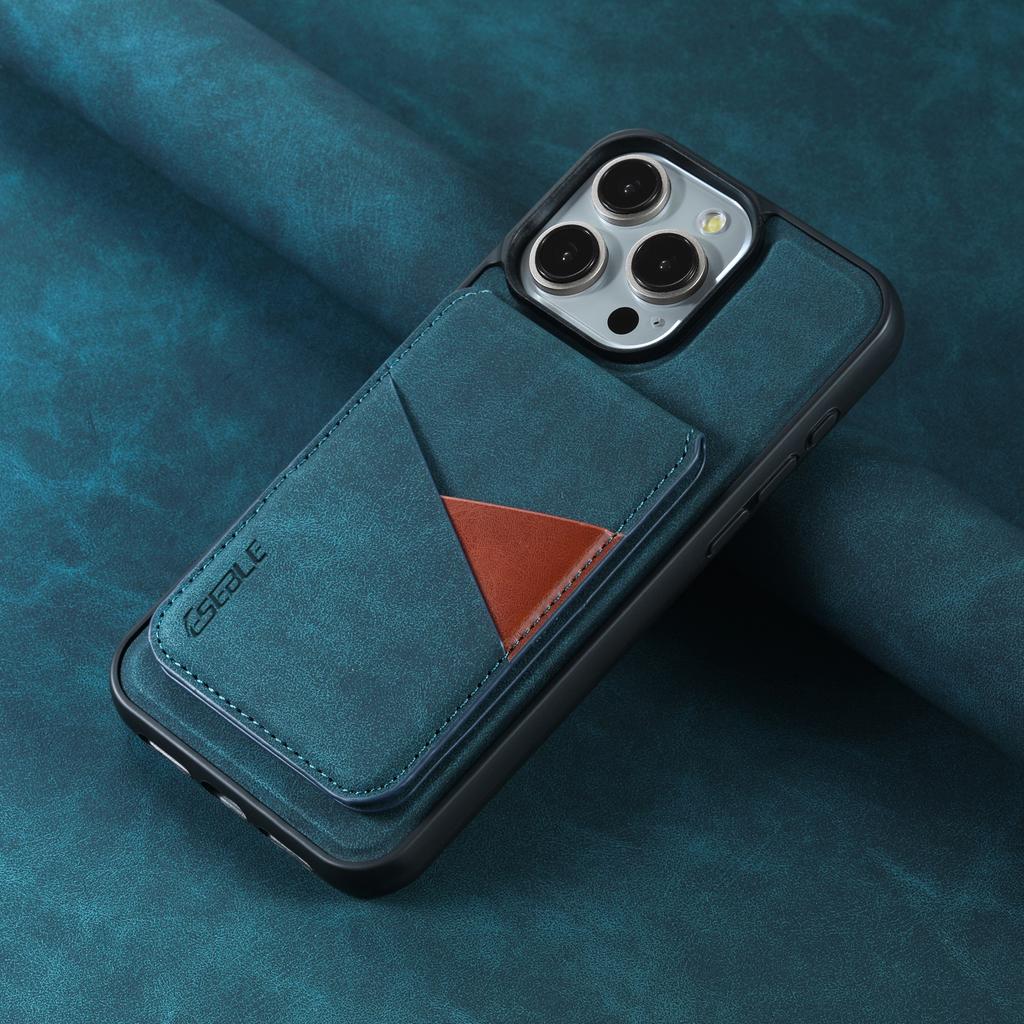 ESEBLE E2 For iPhone 15 Pro Magnetic Case RFID Blocking Retro Leather Back Cover with Detachable Card Holder