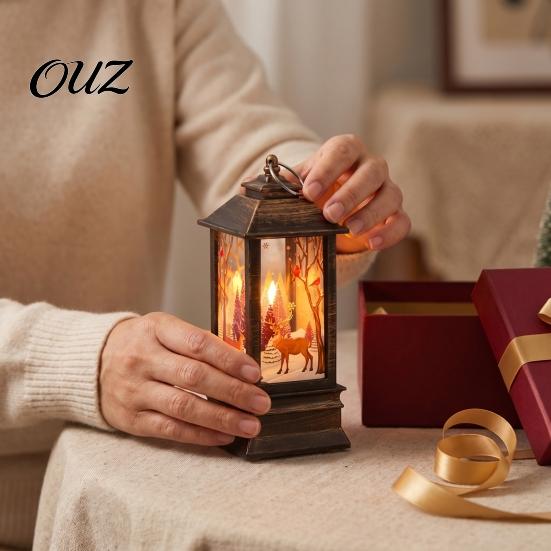 Festive Home Decor Christmas Snow Lantern, Water Glittering Vintage Elk/Santa/Snowman Battery Tabletop Ornament Operated Lighted Table Lamp