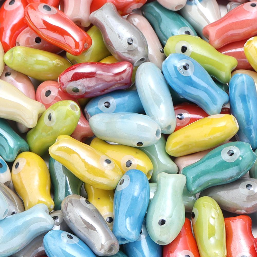 10pcs/lot Cute FIsh Shape Beads Colorful Ceramic Beads Loose Beads For  Jewelry Making DIY Necklace Bracelets Gift Accessories