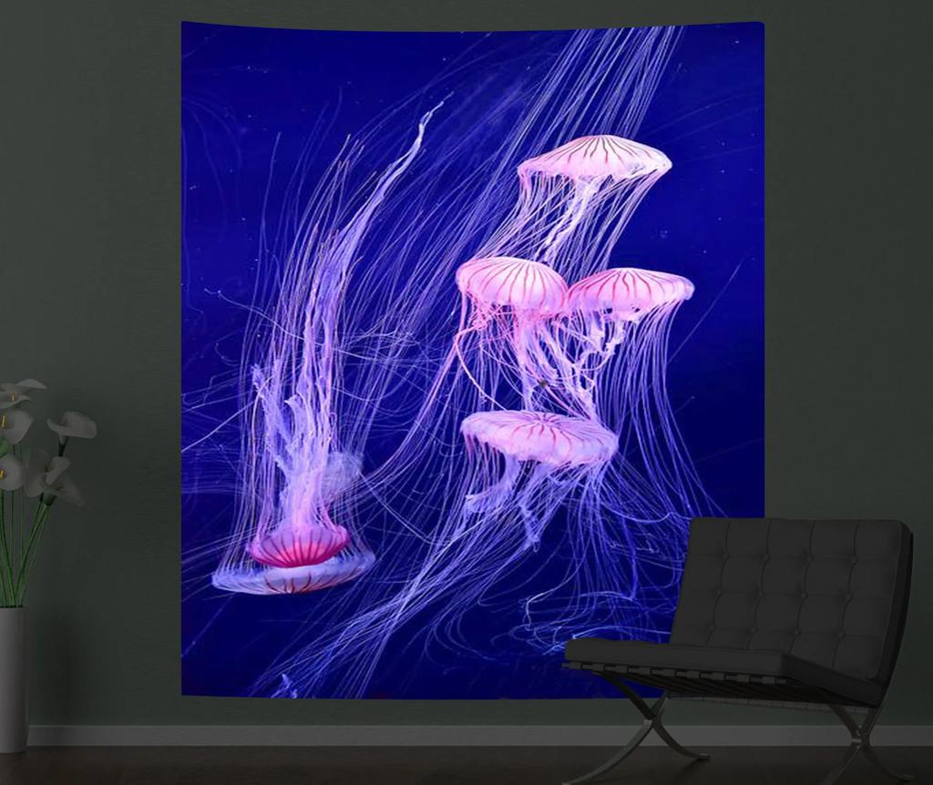 Black Light Tapestry Wall Hanging UV Reactive Psychedelic Jellyfish Hippie  for Bedroom Dorm Independent Room Decoration
