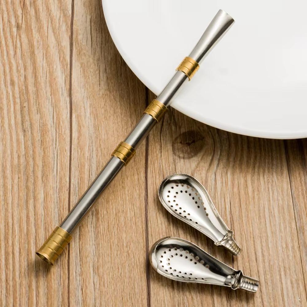 2 Piece Stainless Steel Yerba Mate Tea Spoon Detachable Stirring Spoon Drinking Straw Household