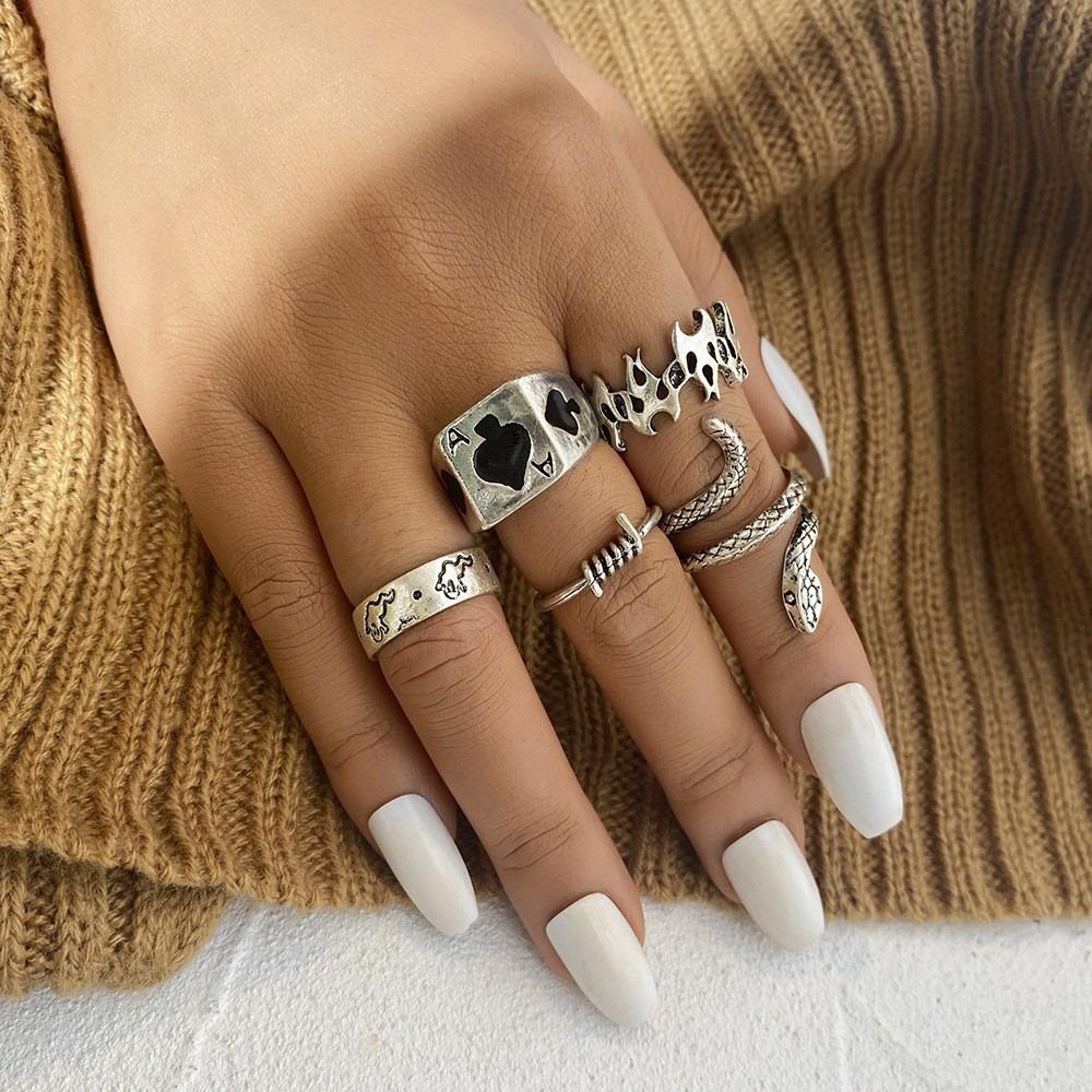 Skull Bat Spider Ring Set Dark Gothic Retro Exaggerated Finger Ring 23-piece Set