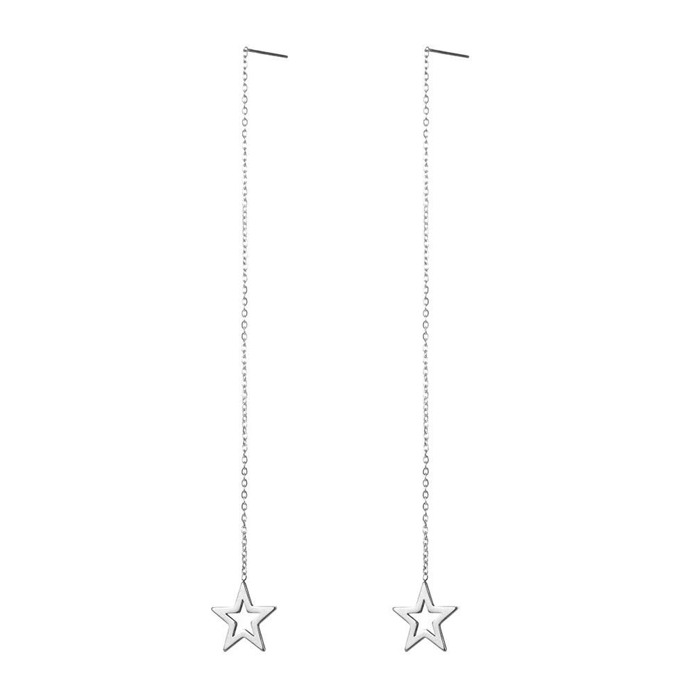 Star Moon Pendant Tassel Hanging Earrings Stainless Steel Pendant Girl Earhooks Fashion Elegant Jewelry Birthday Gift