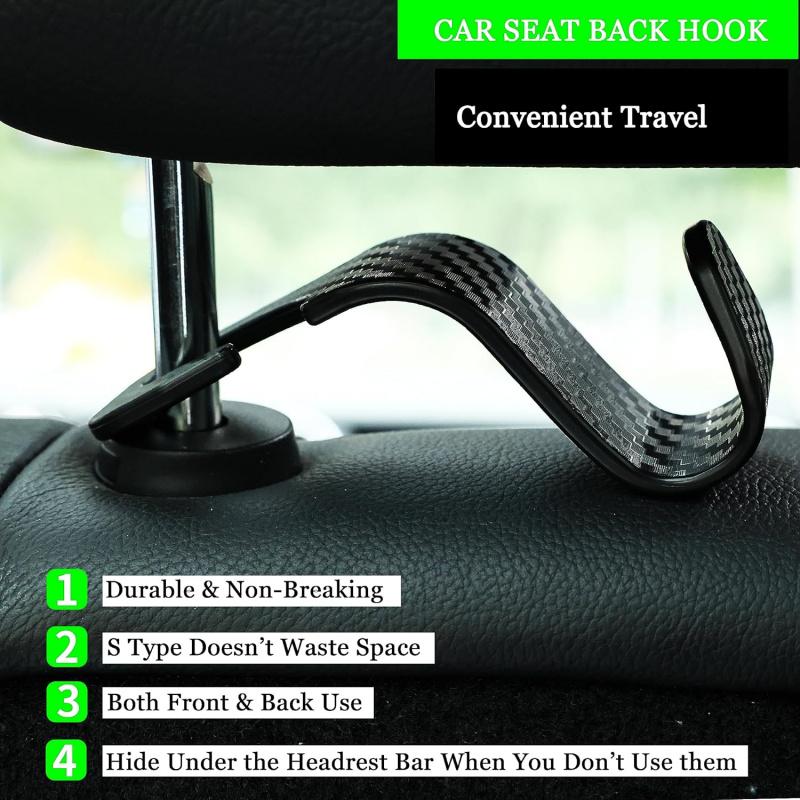 Amooca Car Seat Headrest Hook 4 Pack Hanger Universal Vehicle Car Storage Organizer for Handbag Purse Coat S Type Checkered Black