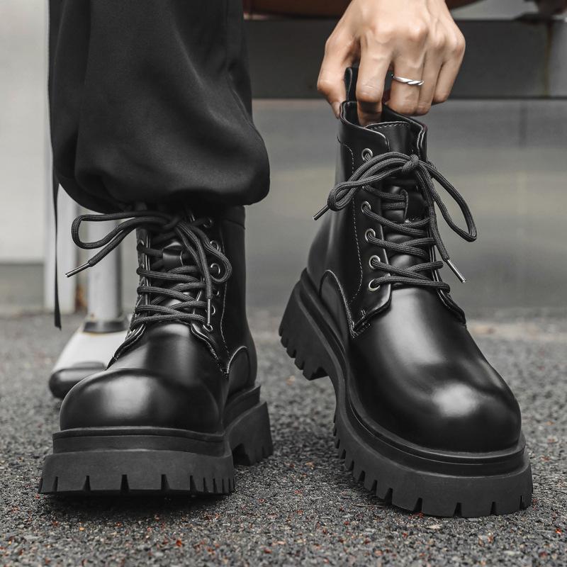 

Thick-soled six-hole short tube heightening low-top Martin boots men s versatile retro British spring and autumn ins single boots 70044-J 38 чёрный