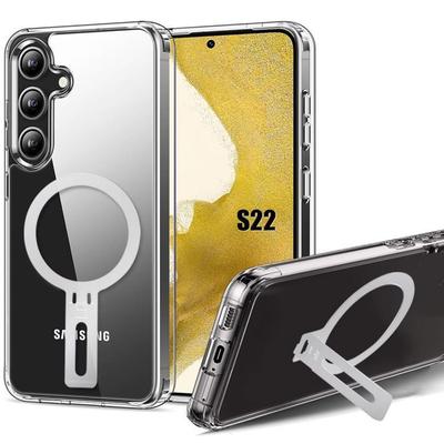 Ochranný kryt - BOOLING - pro Samsung Galaxy S22 - Průhledný silikonový - Nárazuvzdorný - Sklápěcí stojánek