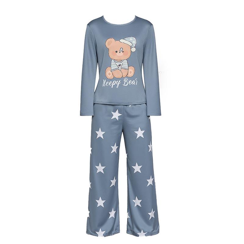 European and American Spring and Autumn Pajamas Set Milk Silk Long-sleeved Trousers Loungewear Imitation Cotton Outer Wear Home Ladies Set