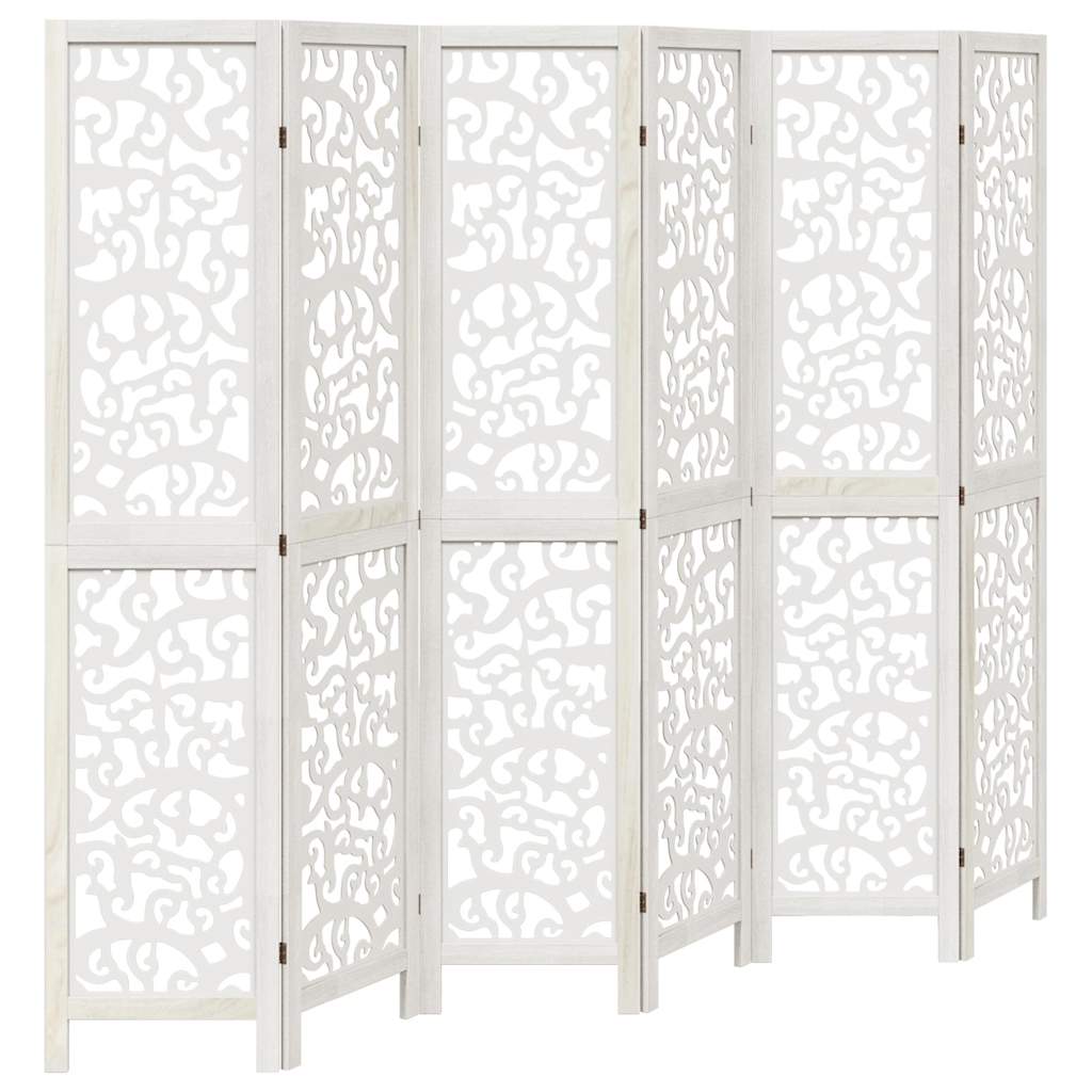6 Piece Room Divider White Solid Paulownia Wood