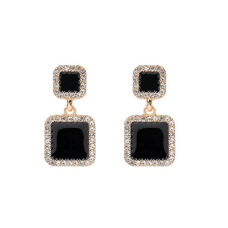 Elegant Black Rhinestone Square Stud Earrings: 2022 Korean Style Women's High-Class Dangles
