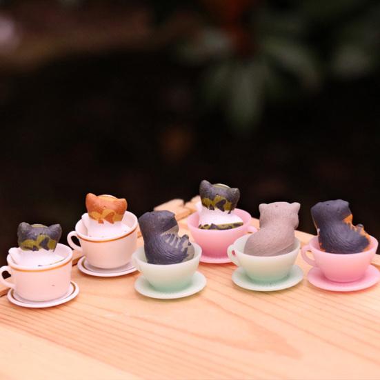 8Pcs Cat Ornament Mini Hand Painted Realistic Collectible DIY Accessories Adorable Cake Topper Teacup Cat Figurine Desktop Decor
