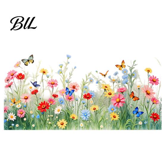 Bathroom Window Decal Spring Summer Flower Butterfly Cling Colorful Floral Sticker Scratch-resistant Removable Double-Sided Static Decals for