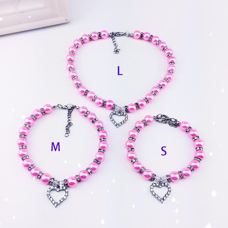 Fashion Pet Puppy Dog Cat Piggy Pearl Necklace Pet Accessories Love PendantPets Dogs Cats Collar