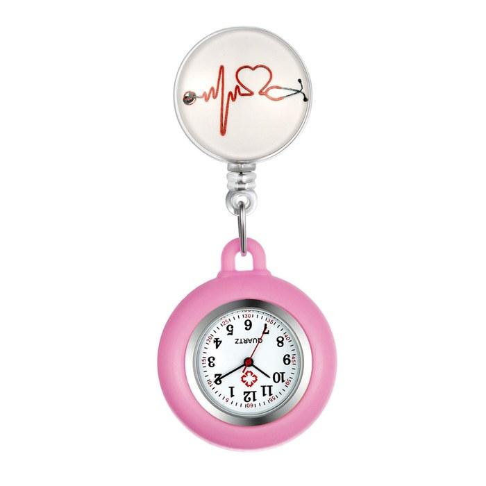 Lancardo Nurse Watch – Pocket Watch with Silicone Detachable/Extendable Chain – Pink Heart Stethoscope