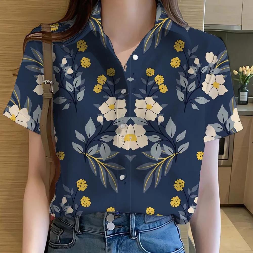 Womens Shirts Hawaiian Tropical Plant Leaves 3D Printed Tops Casual Short Sleeve Button Beach Shirt Summer Women's Clothes