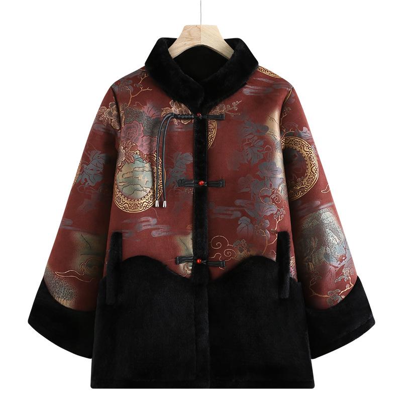 Winter Coats for Middle-aged & Elderly Women: Fur-lined Tang Suit with Frog Fasteners for Moms & Grandmas