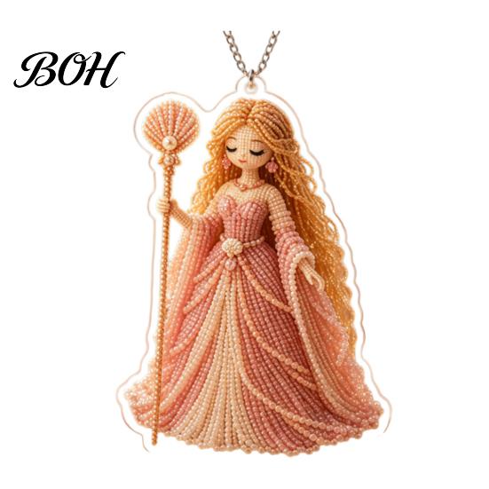 Christmas Ornaments 2D Flat Acrylic Ornaments, Bead Embroidered Art Goddess Exquisite Tree Charms Pattern Pendant, Double-Sided Hanging Charm for Home