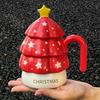 Christmas Tree Ceramic Coffee Mug with Lid ,Reusable, Dishwasher Safe, Perfect for All Seasons, Gifts