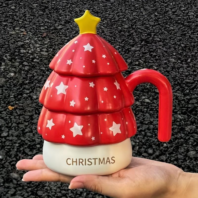 Christmas Tree Ceramic Coffee Mug with Lid ,Reusable, Dishwasher Safe, Perfect for All Seasons, Gifts