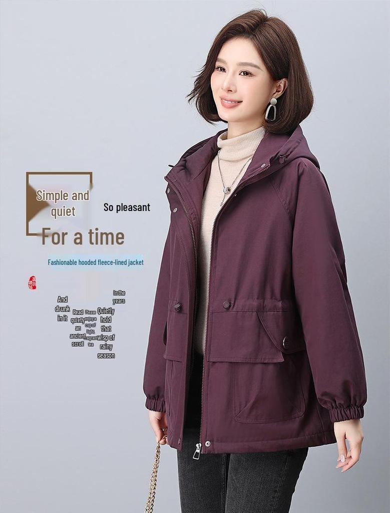 Plus Size Women's Korean Style Parka: 2024 Winter Fleece-Lined, Loose, Slimming Cotton Coat for Moms