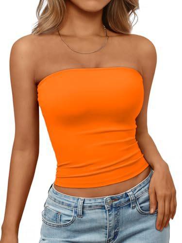 Top a tubino senza maniche da donna, senza spalline, Streetwear, tinta unita, Bustier, vestibilità aderente, elasticizzato, estivo, casual, da indossare tutti i giorni, Canottiera