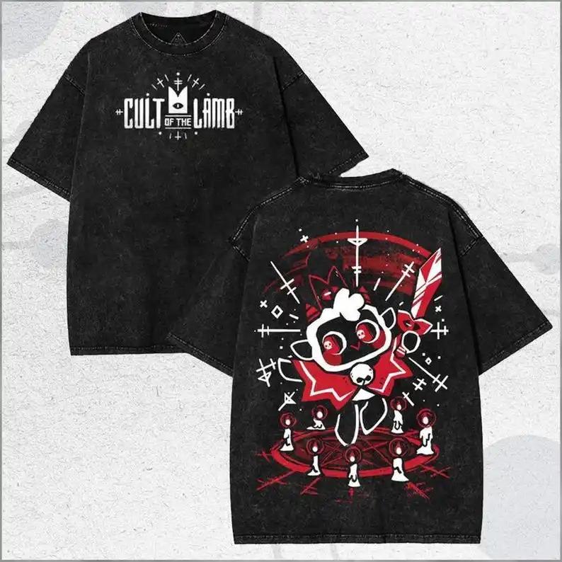 Cult of the Lamb Washed Tshirt Personality Clothes Suitable for All Seasons Plus Size Unisex Streetwear High Quality Hot Product