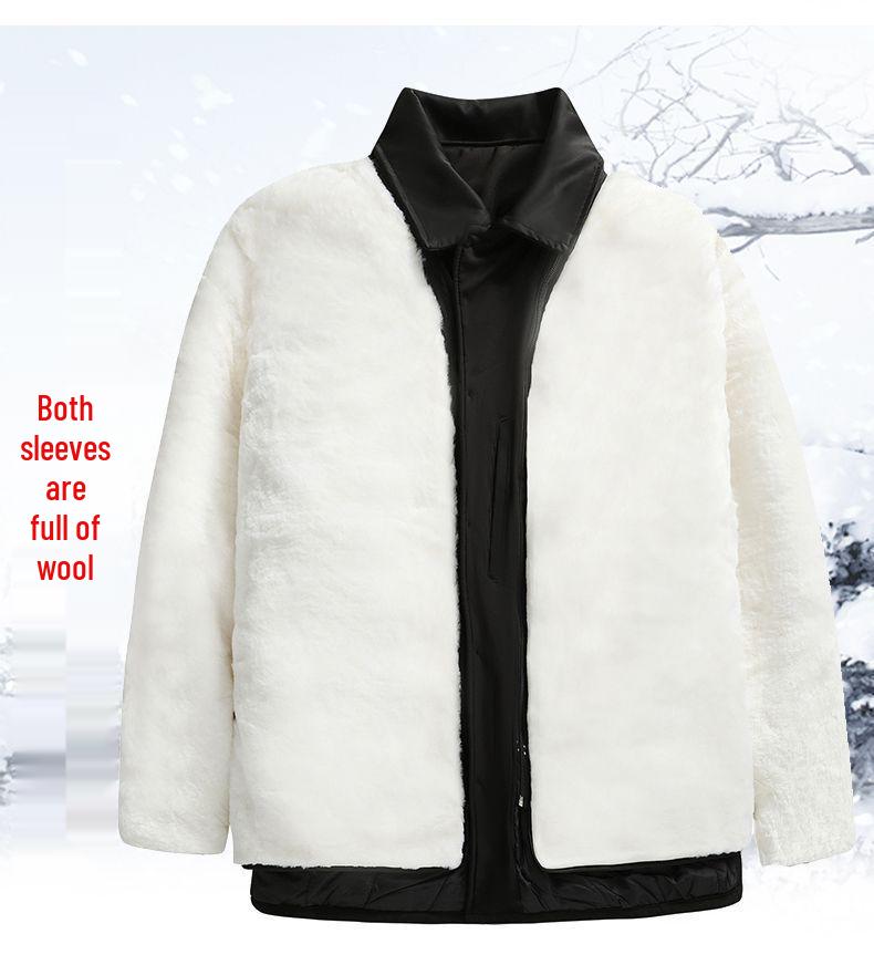 Herren Schaffell gefütterte Lederjacke - Warmer verdickter Leder Wollmantel