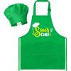 Kid Apron and Chef Hat Set - R HORSE 2Pcs Adjustable Children Green Kitchen Apron, Dress up Role Play Chef Toy Cooking Baking Painting and Training