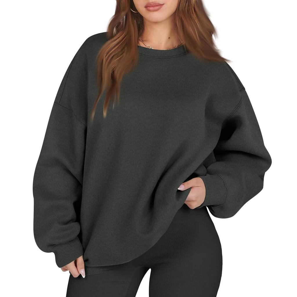 Women's Fashion Long Sleeve Loose Oversize Solid Color Half Zipper Neck Sweater Top With Pockets